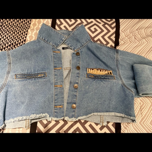 US army crop hem denim jacket. Size S - Picture 4 of 6